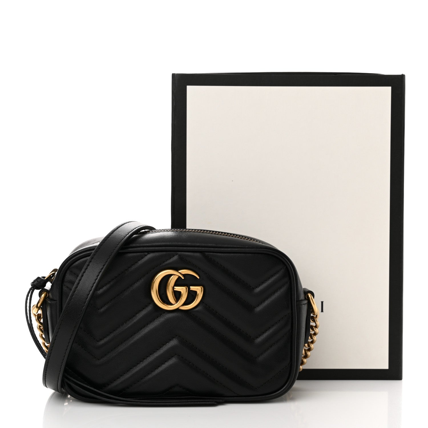 Gucci Calfskin Matelasse Mini GG Marmont Chain Shoulder Bag Black 11 of 11