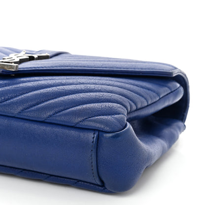 Saint Laurent Sheepskin Matelasse Chevron Monogram Medium College Bag Royal Blue 9 of 10