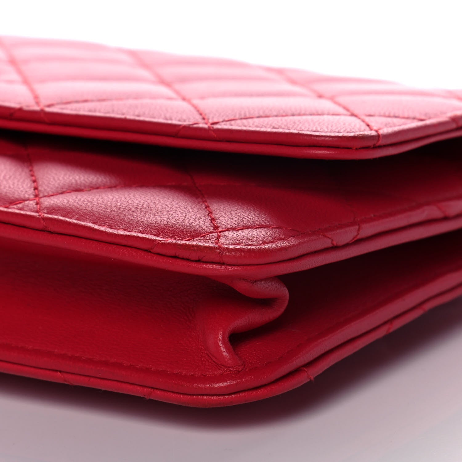 Chanel Lambskin Quilted Wallet On Chain WOC Light Red 13 of 15