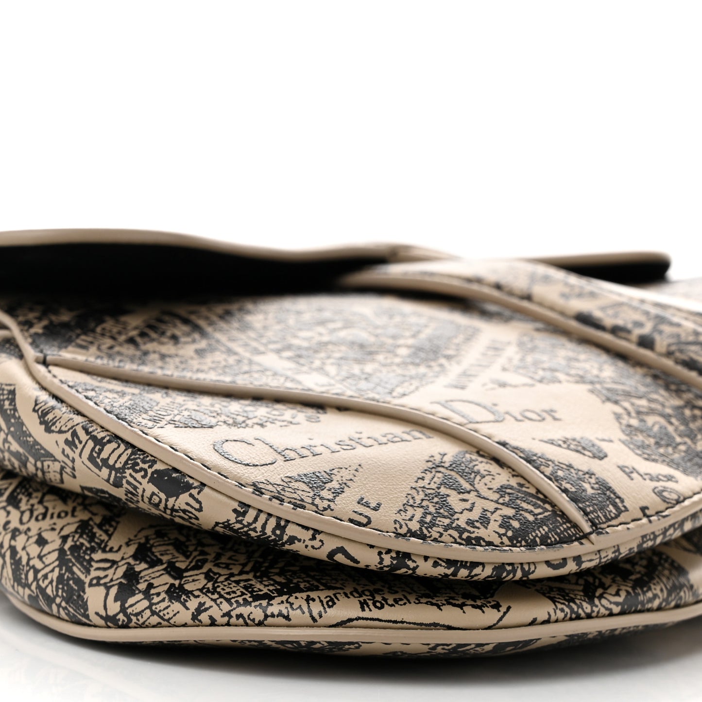 Calfskin Plan De Paris Printed Saddle Bag With Strap Beige Black