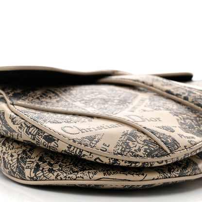 Christian Dior Calfskin Plan De Paris Printed Saddle Bag With Strap Beige Black 9 of 10