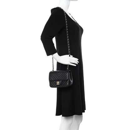 Chanel Lambskin Chevron Quilted Mini Square Flap Black 2 of 11