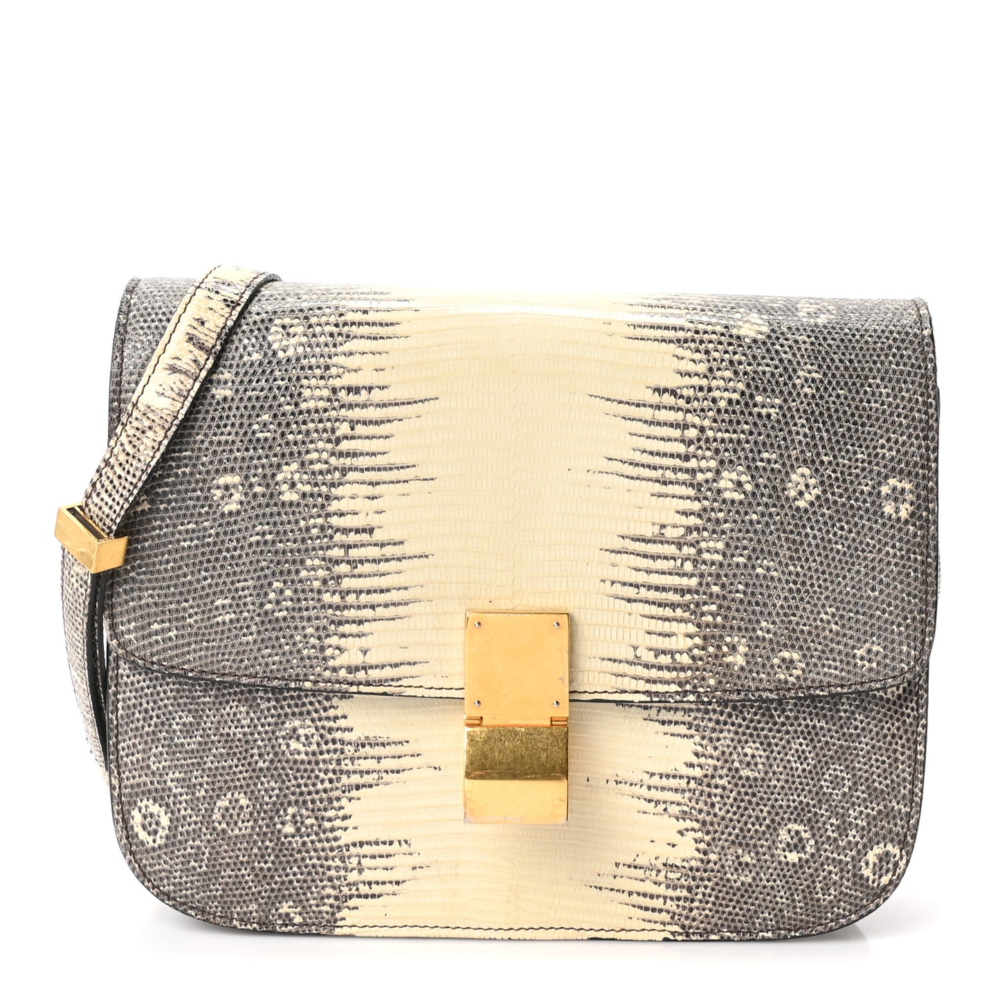 Lizard Medium Classic Box Flap Bag Natural