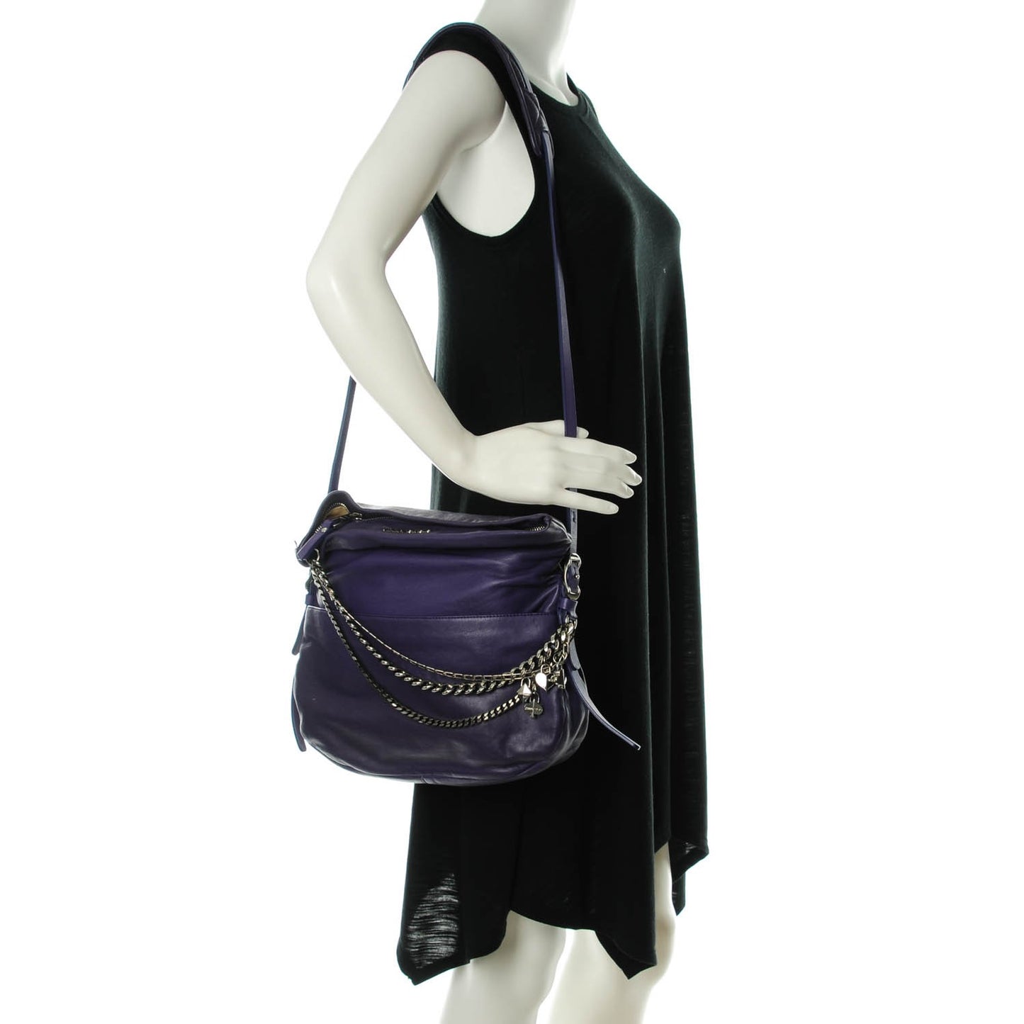 Lambskin Small Biker Saddle Chain Satchel Purple