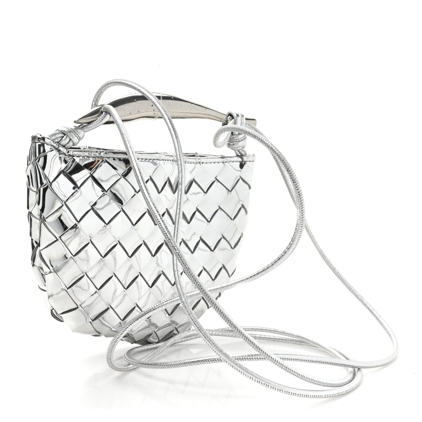 Mirror Laminated Nappa Intrecciato Mini Sardine Bag Silver