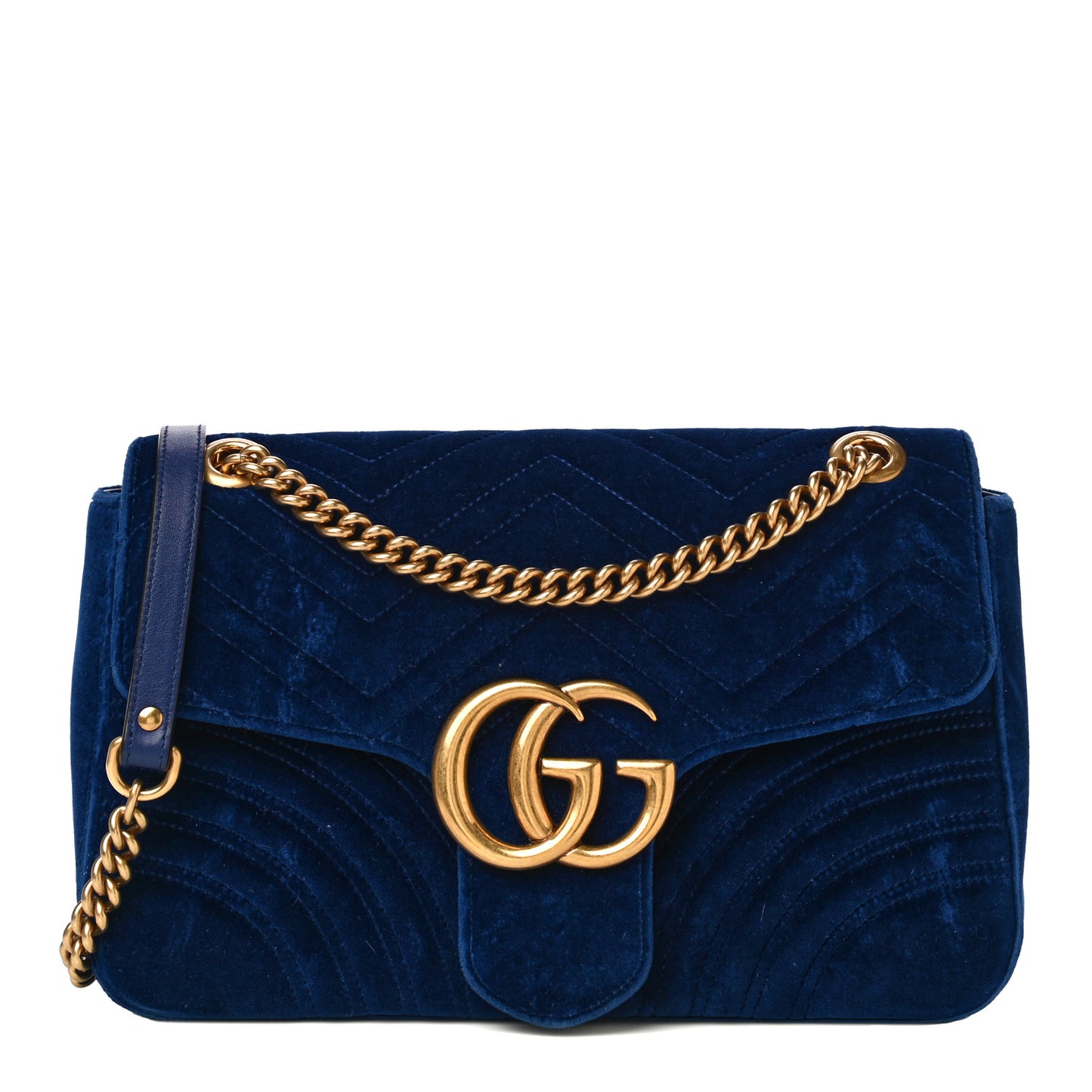 Velvet Matelasse Medium GG Marmont Shoulder Bag Cobalt Blue