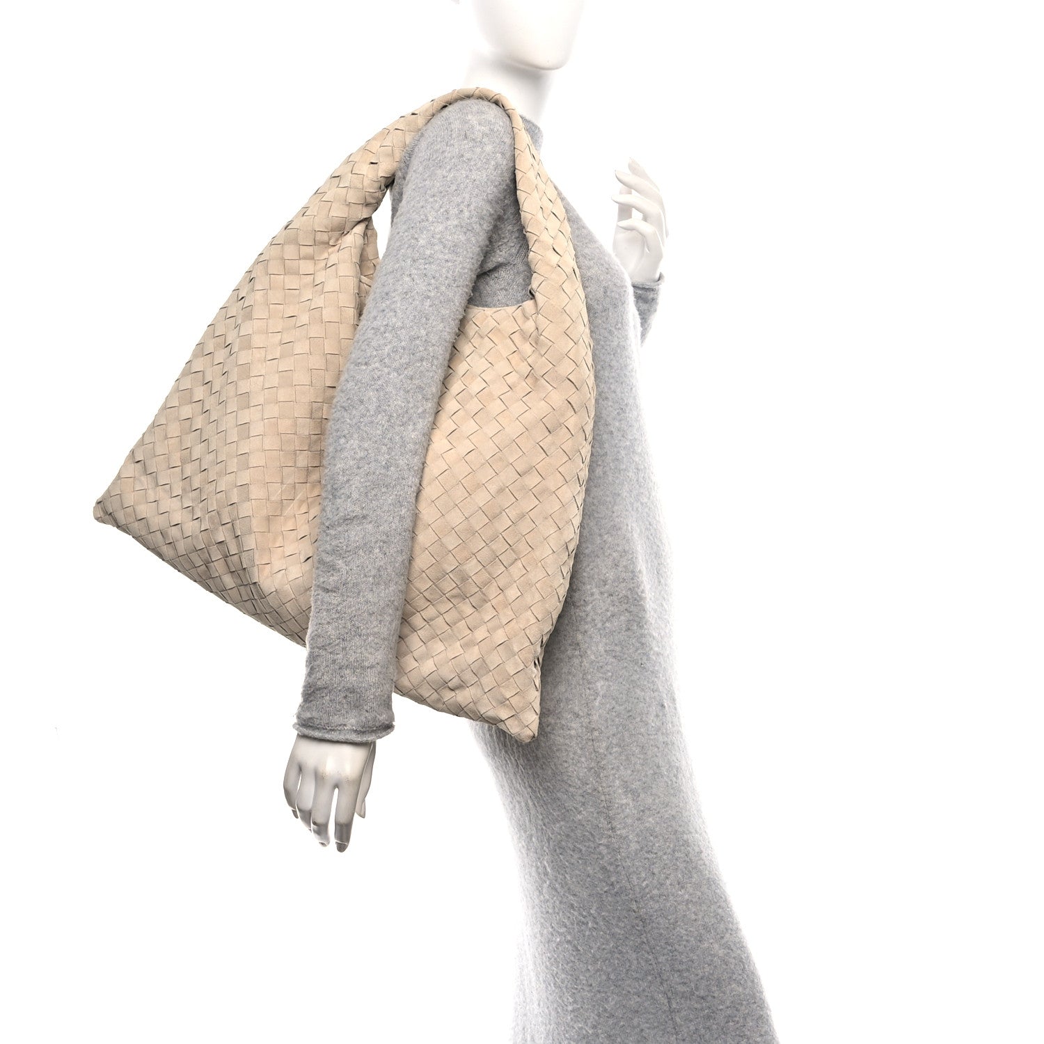 Bottega Veneta Suede Intrecciato Large Hop Ecru 2 of 9