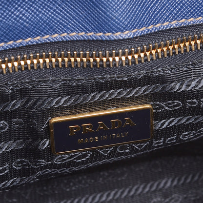 Prada Saffiano Perforated Pushlock Flap Bag Blue 6 of 7