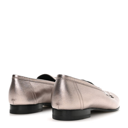 Hermes Metallic Goatskin Womens Royal Loafers 37.5 Champagne 5 of 8
