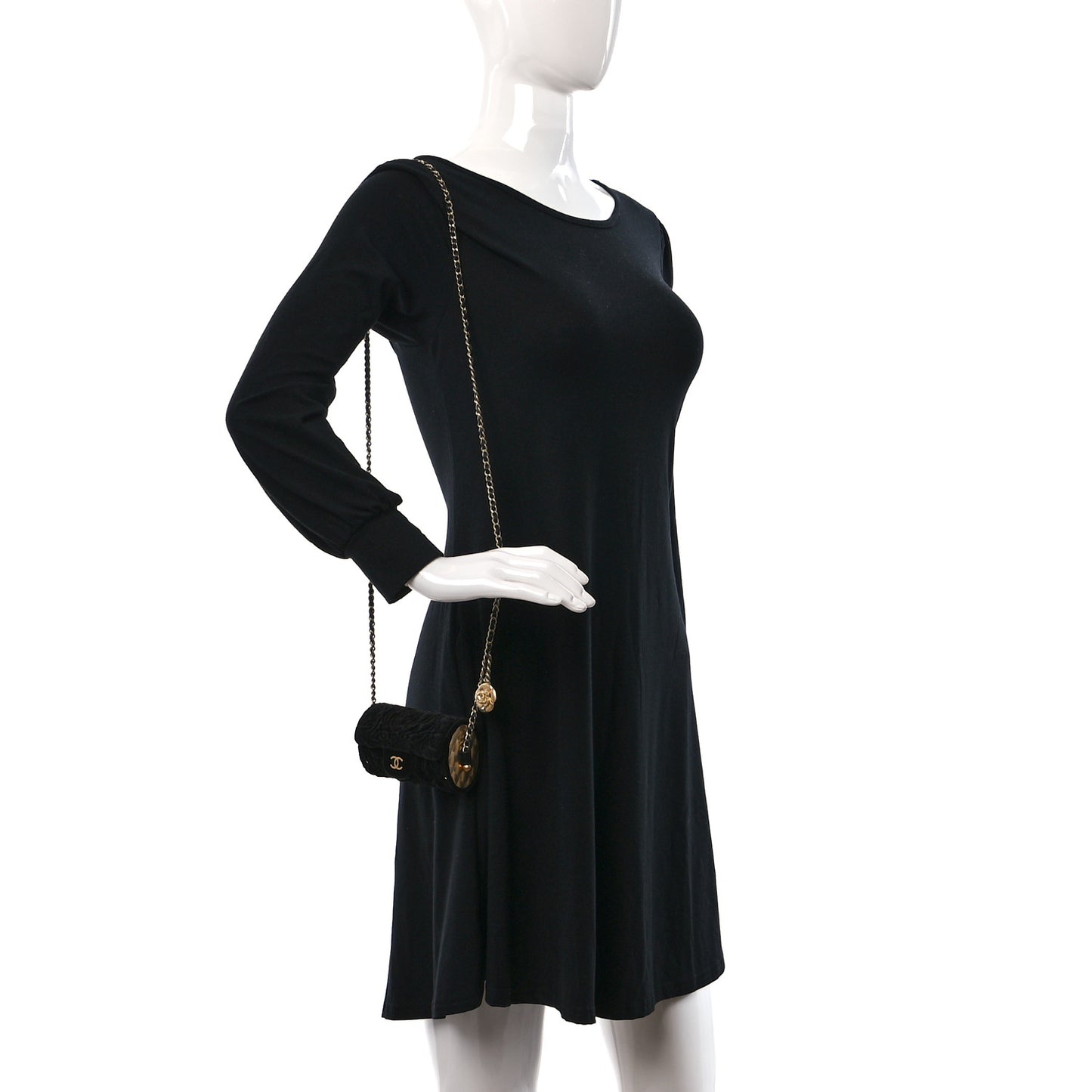 Velvet Camellia Embossed Jewel Belt Card Holder With Chain Black