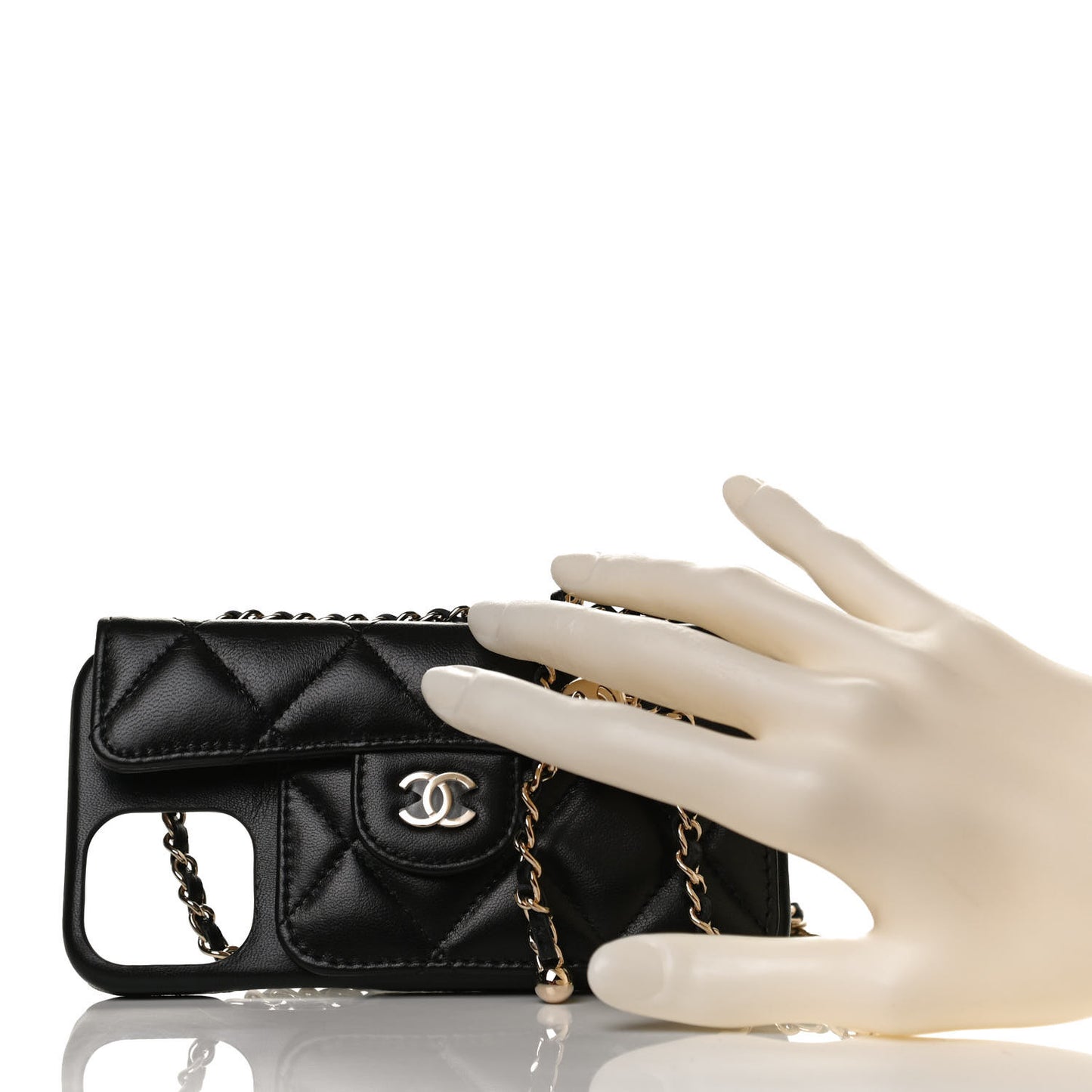 Lambskin Quilted iPhone XII Pro Case With Chain Black