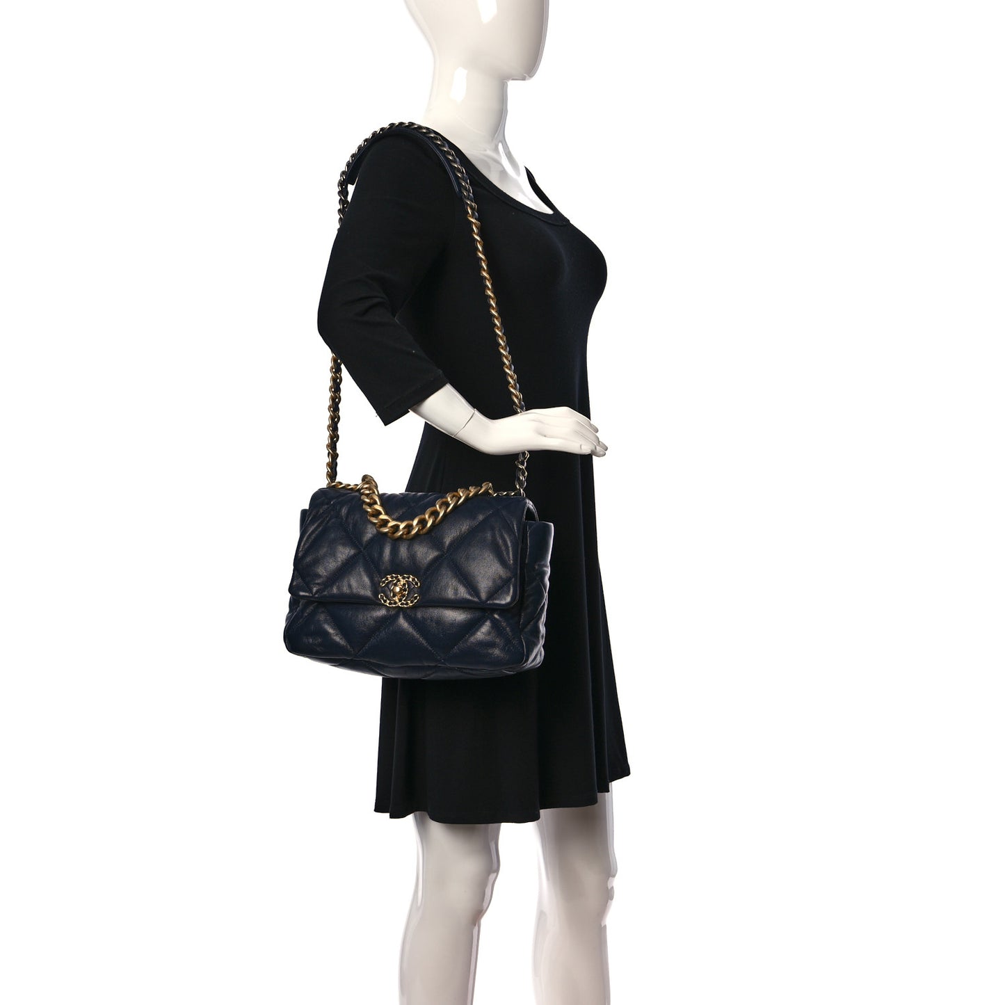 Goatskin Quilted Large Chanel 19 Flap Navy Blue