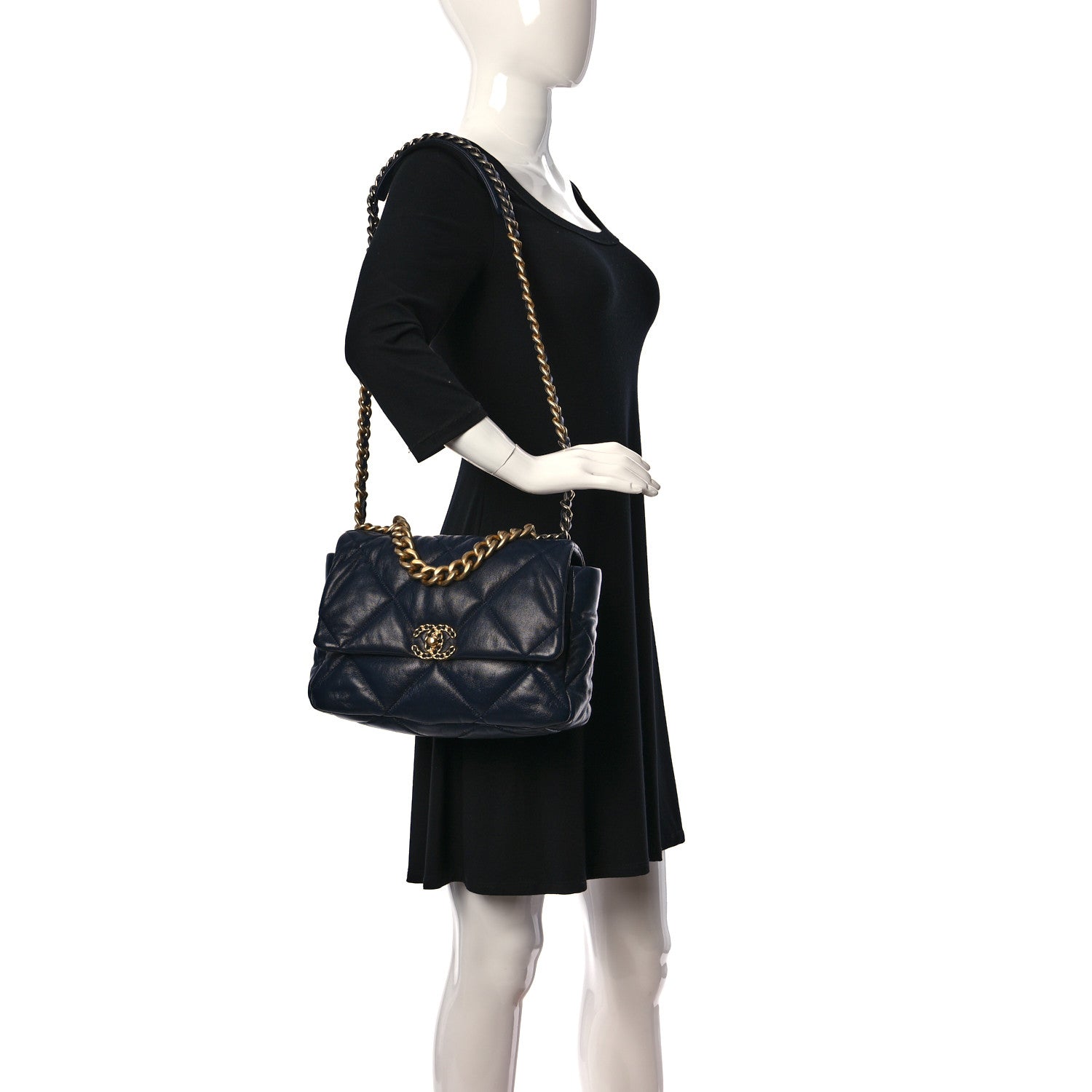 Chanel Goatskin Quilted Large Chanel 19 Flap Navy Blue 2 of 9