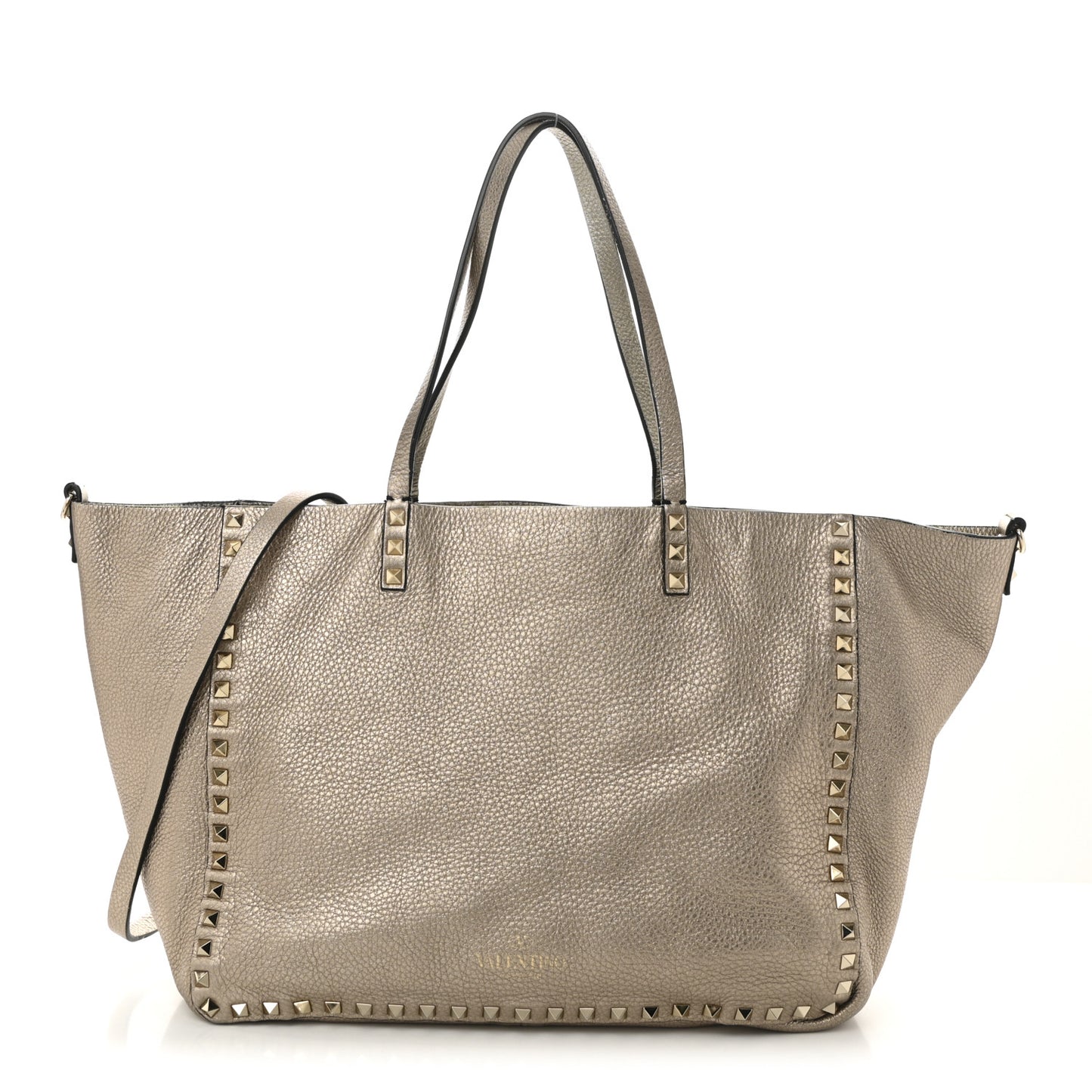 Metallic Grained Calfskin Medium Rockstud Reversible Tote Skin Sasso