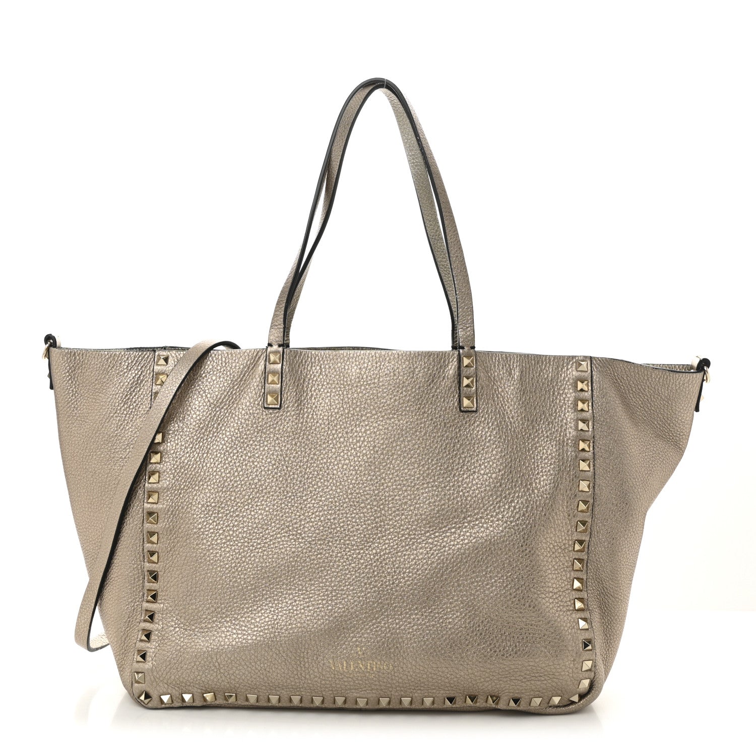 Valentino Garavani Metallic Grained Calfskin Medium Rockstud Reversible Tote Skin Sasso 1 of 12