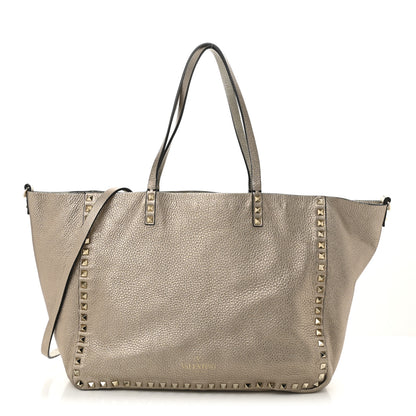 Valentino Garavani Metallic Grained Calfskin Medium Rockstud Reversible Tote Skin Sasso 1 of 12