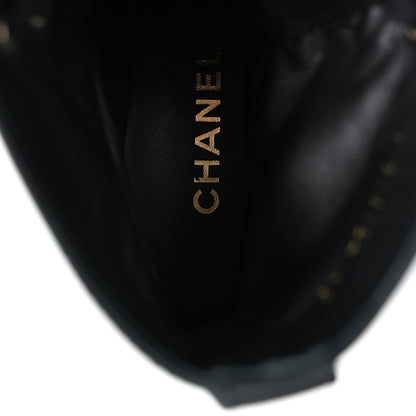 Chanel Grained Calfskin Shiny Calfskin CC Lace Up Combat Boots 40 Black 7 of 14