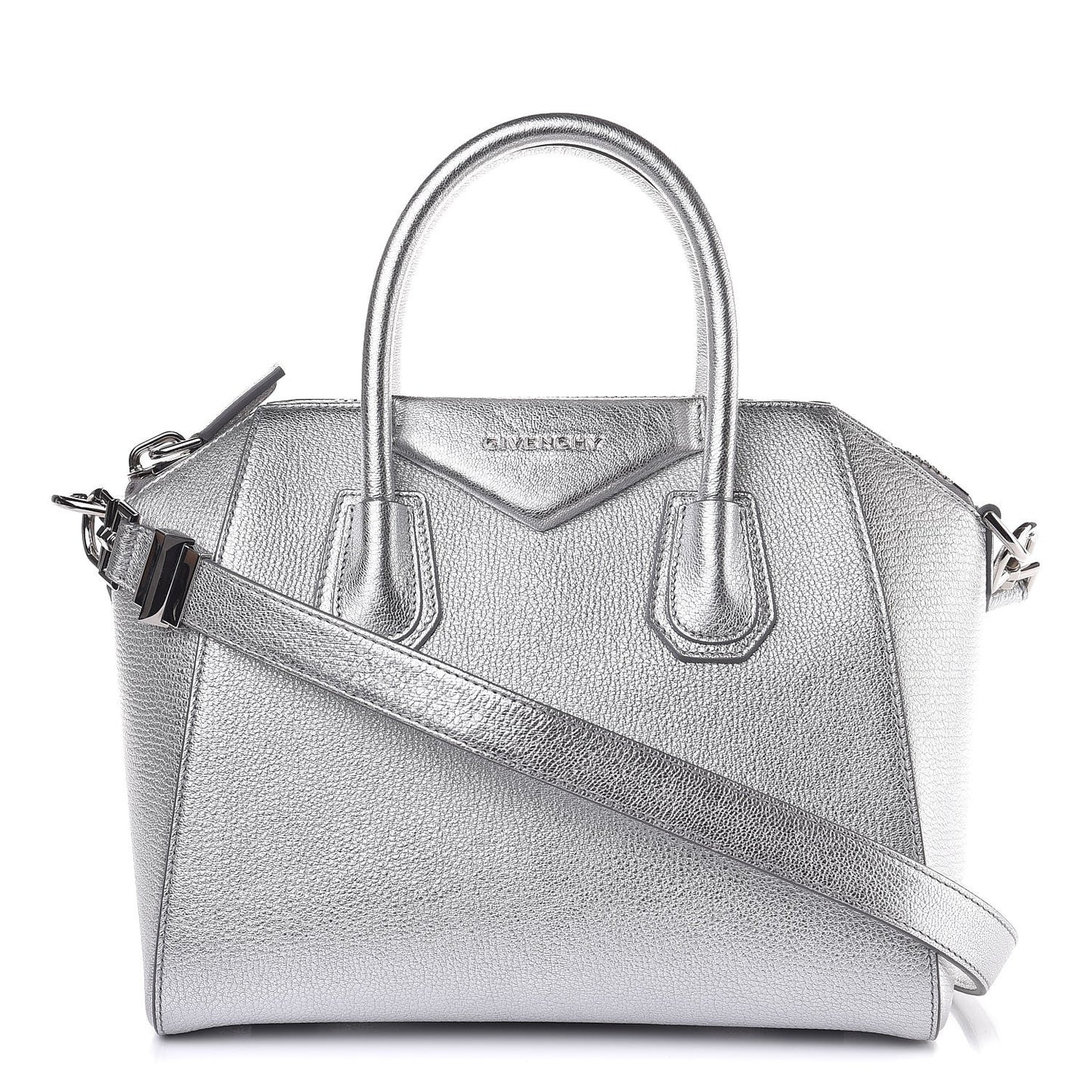 Metallic Sugar Goatskin Small Antigona Silver