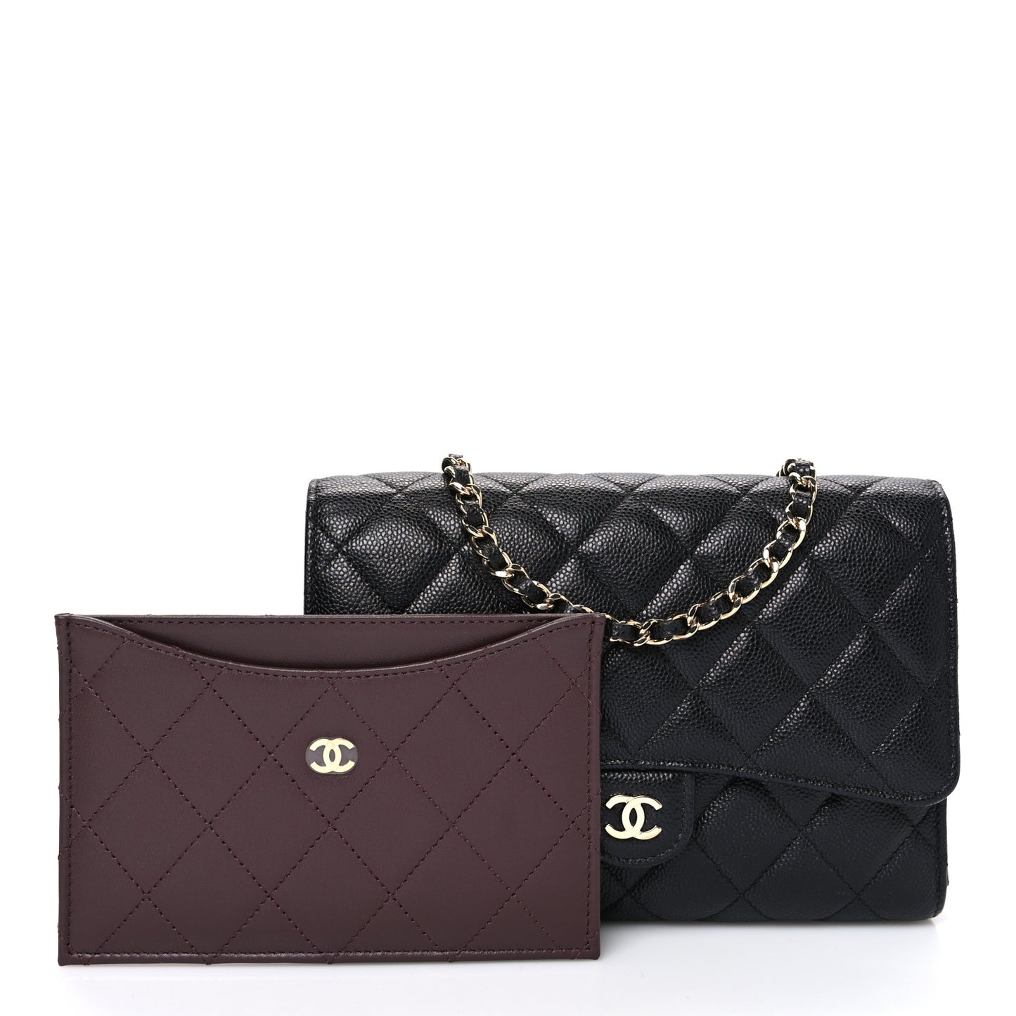 Caviar Quilted Compact Wallet On Chain WOC Black