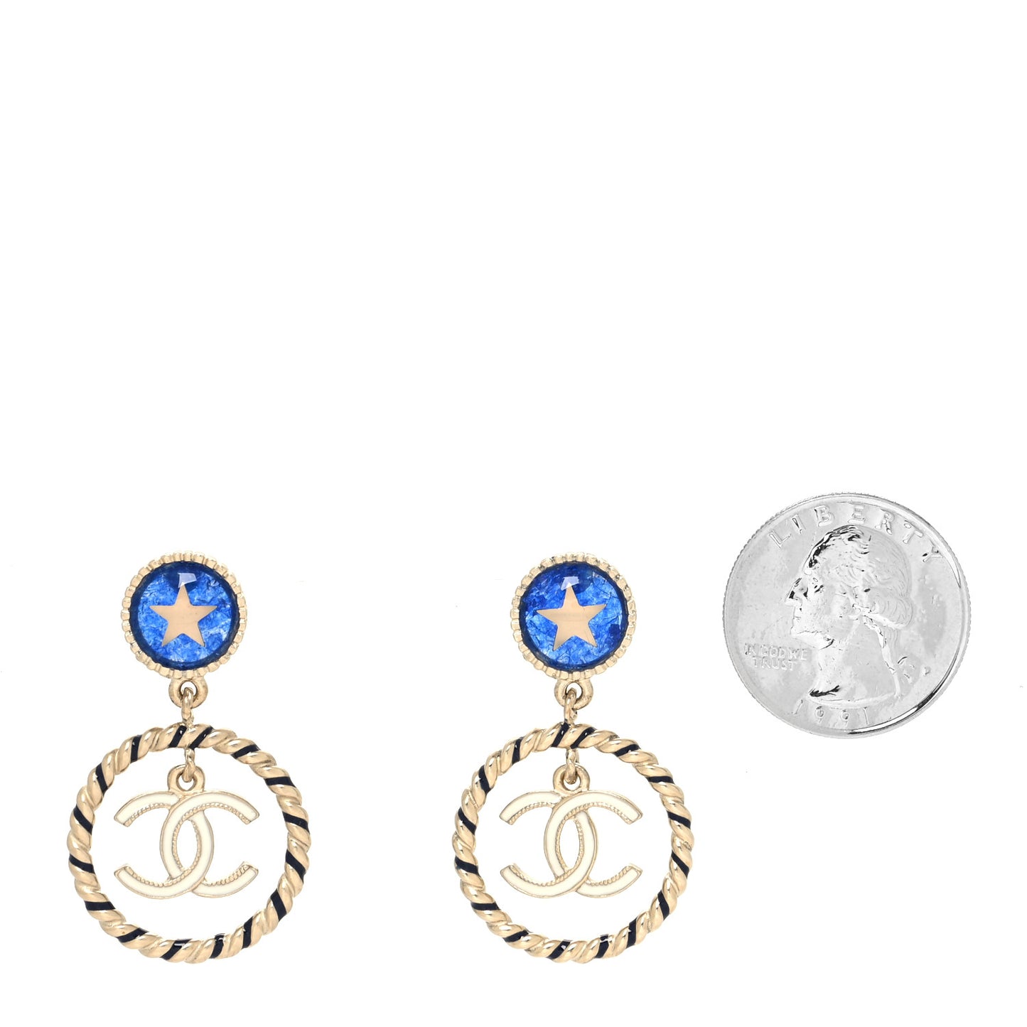 Resin Star CC Drop Earrings Blue Gold