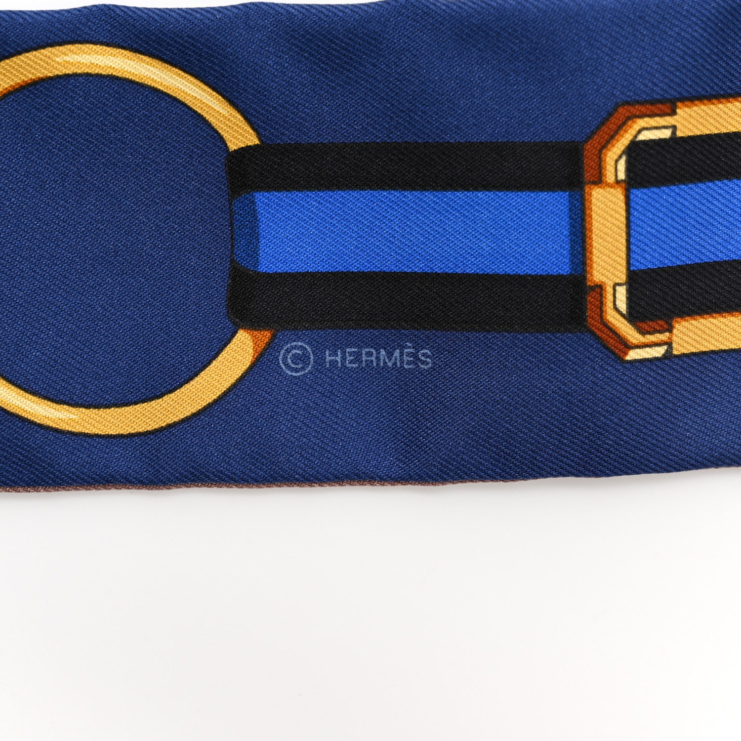 Hermes Silk Grand Tralala Twilly Marron Glace Marine Gold 3 of 3