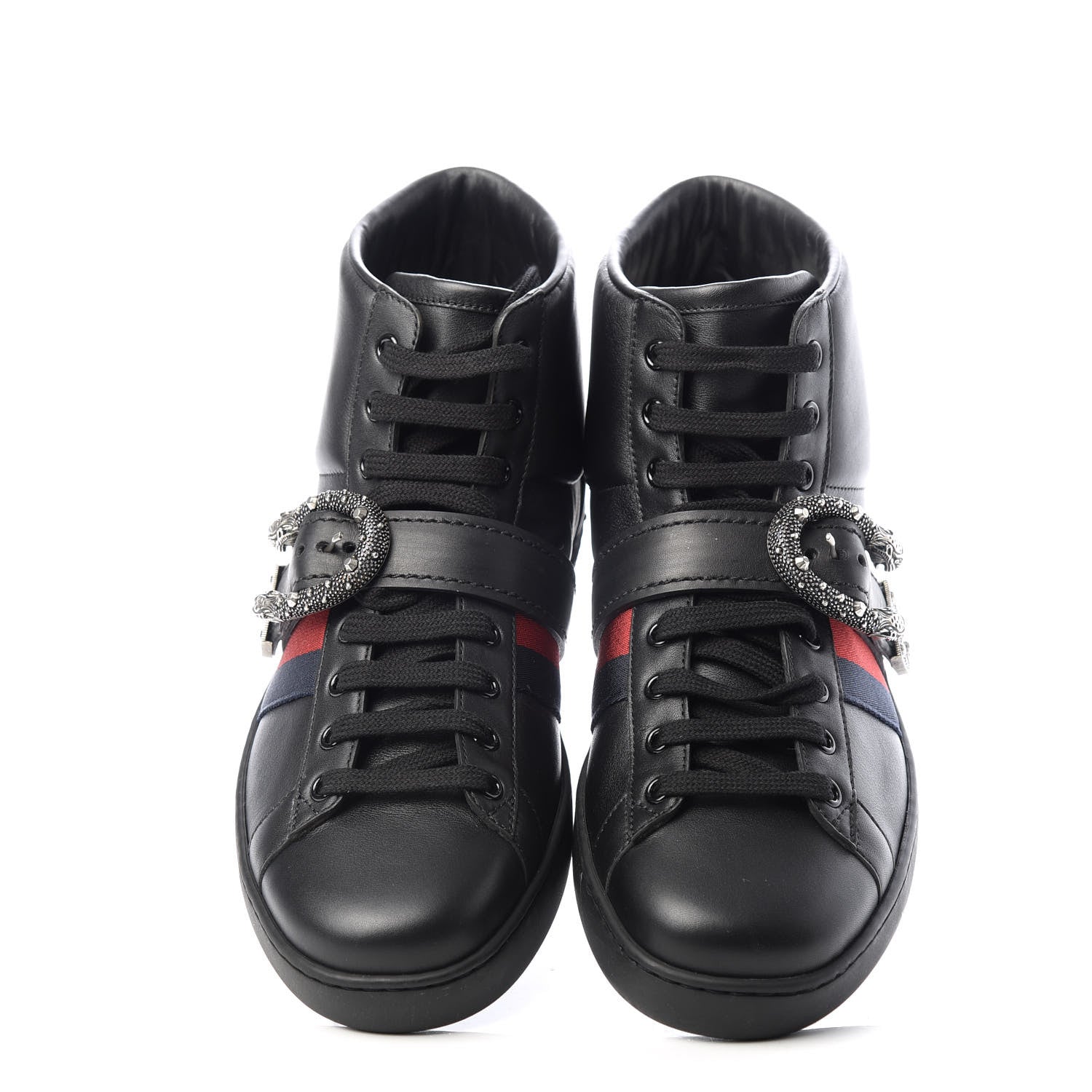 Gucci Calfskin Ayers Web Mens Dionysus High Top Sneakers 8.5 Black 5 of 10