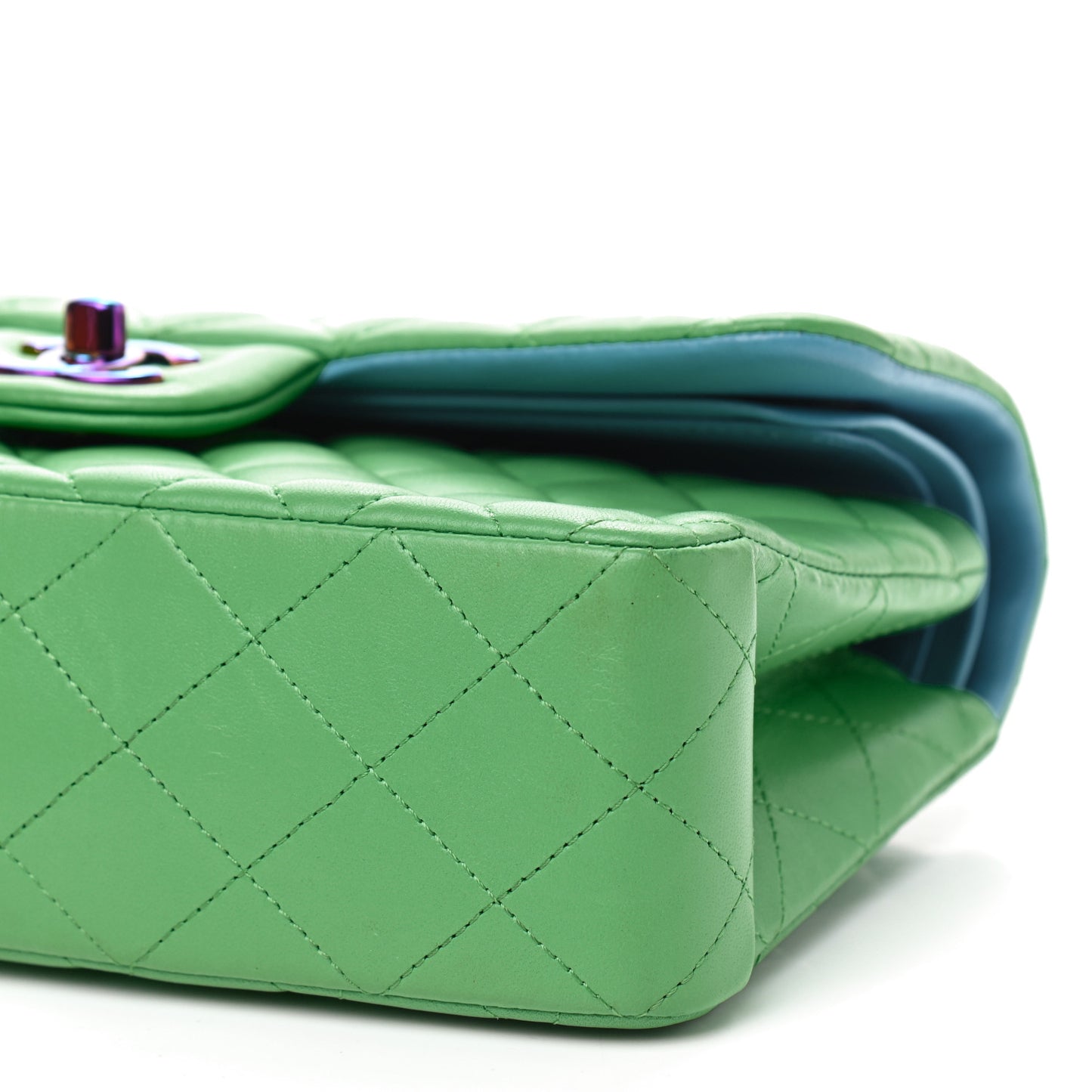 Lambskin Quilted Small Double Flap Green Blue