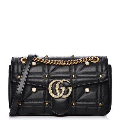 Gucci Calfskin Matelasse Studded Small Pearly GG Marmont Shoulder Bag Black 1 of 7