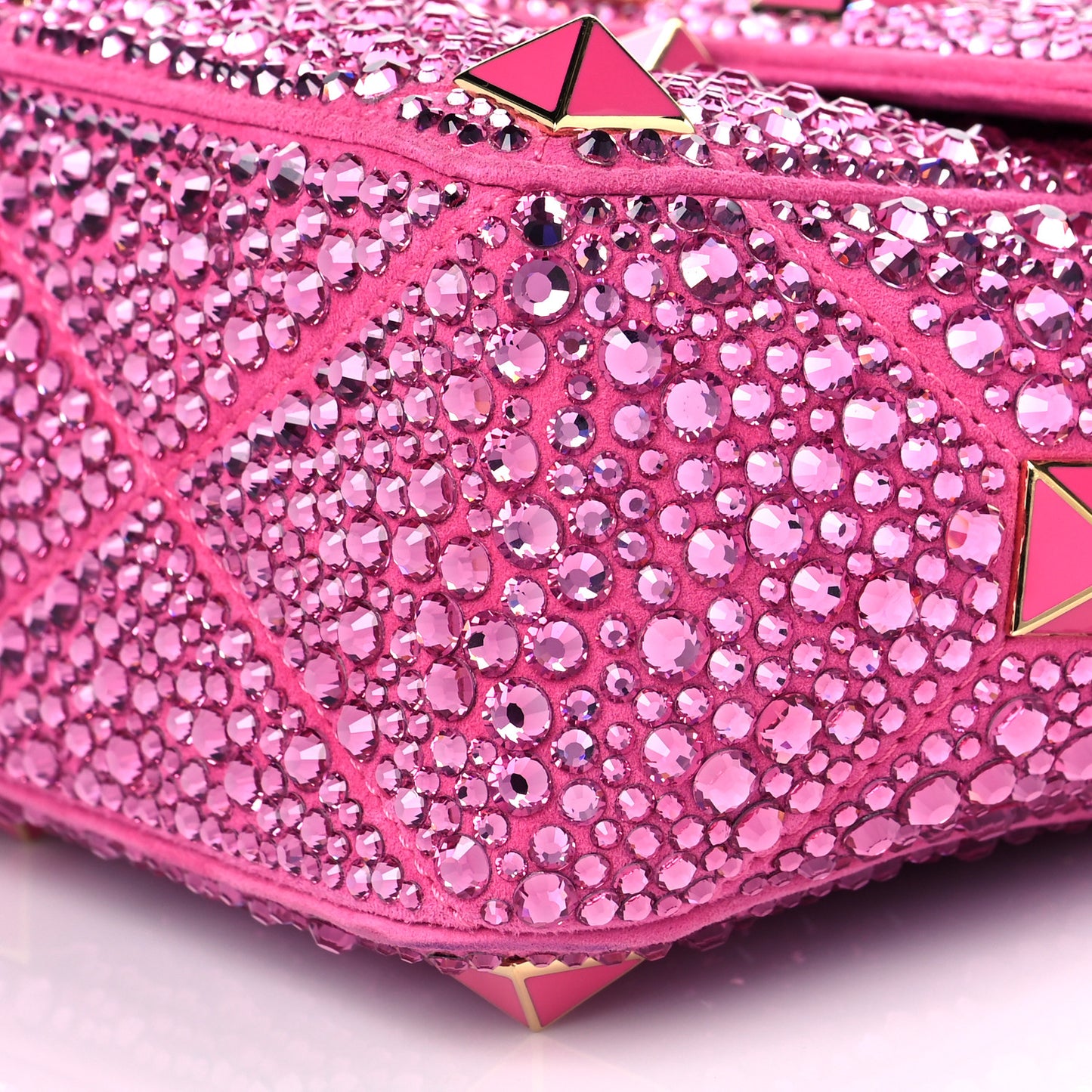 Crystal Suede Enamel Medium Roman Stud Shoulder Bag Pink PP