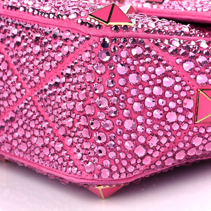 Valentino Garavani Crystal Suede Enamel Medium Roman Stud Shoulder Bag Pink PP 9 of 9