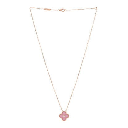 Van Cleef & Arpels 18K Rose Gold Diamond Pink Porcelain Vintage Alhambra Pendant Necklace 2 of 4