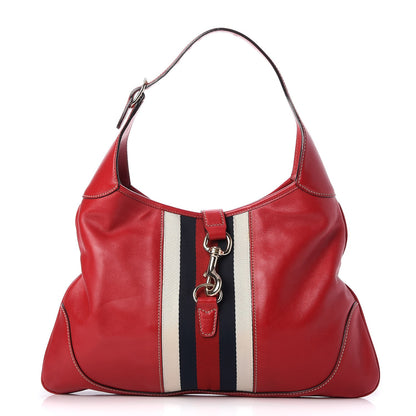 Gucci Calfskin Web Medium Jackie O Bouvier Hobo Red 1 of 7