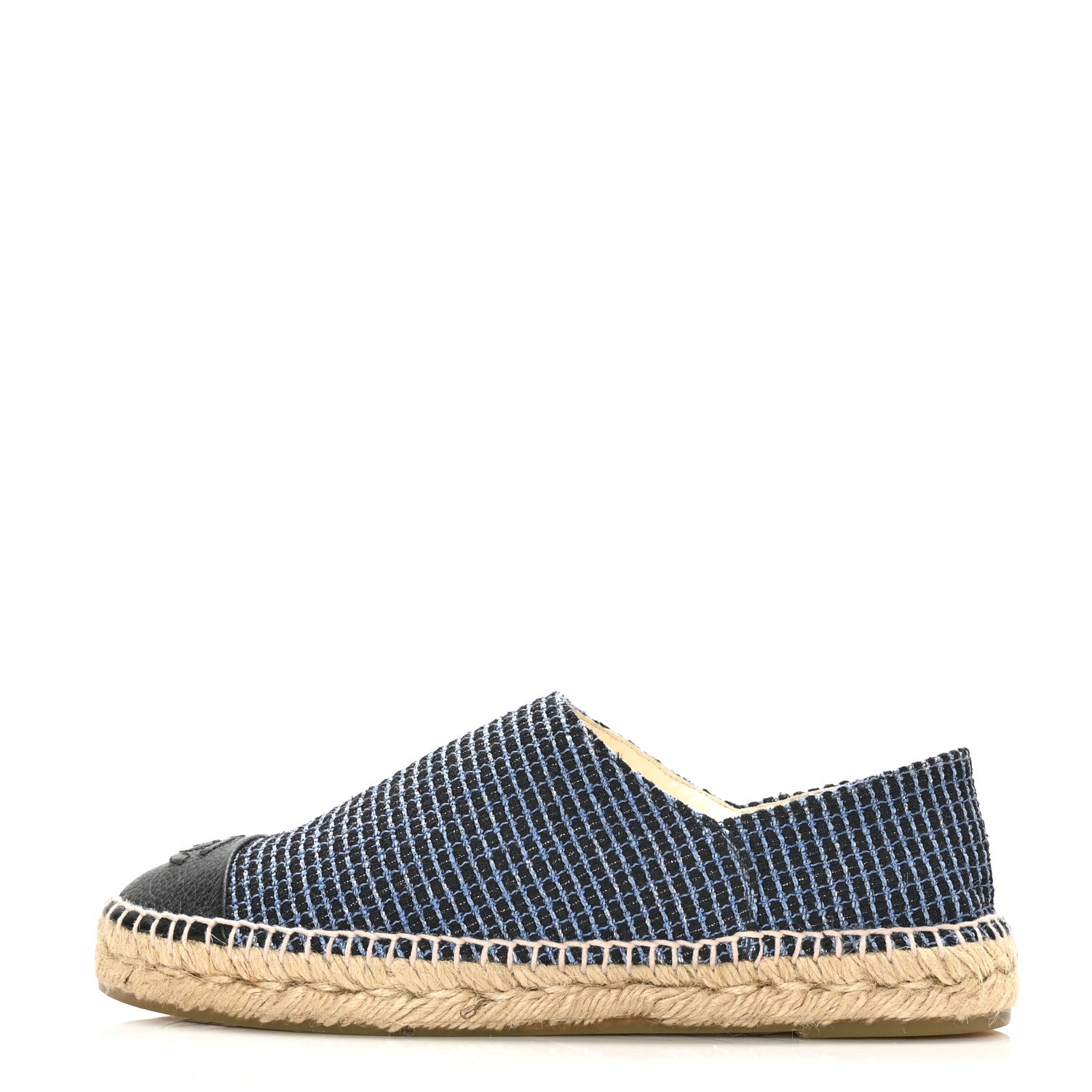 Chanel Grained Calfskin Tweed CC Espadrilles 40 Black Blue 1 of 9