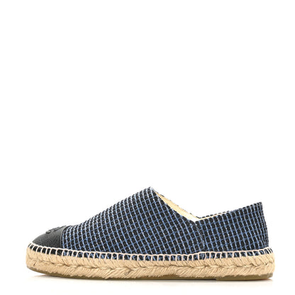 Chanel Grained Calfskin Tweed CC Espadrilles 40 Black Blue 1 of 9