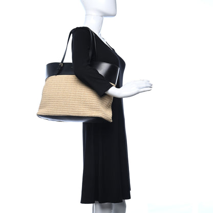 Saint Laurent Calfskin Raffia Mini Shopper Tote Naturale Black 2 of 10