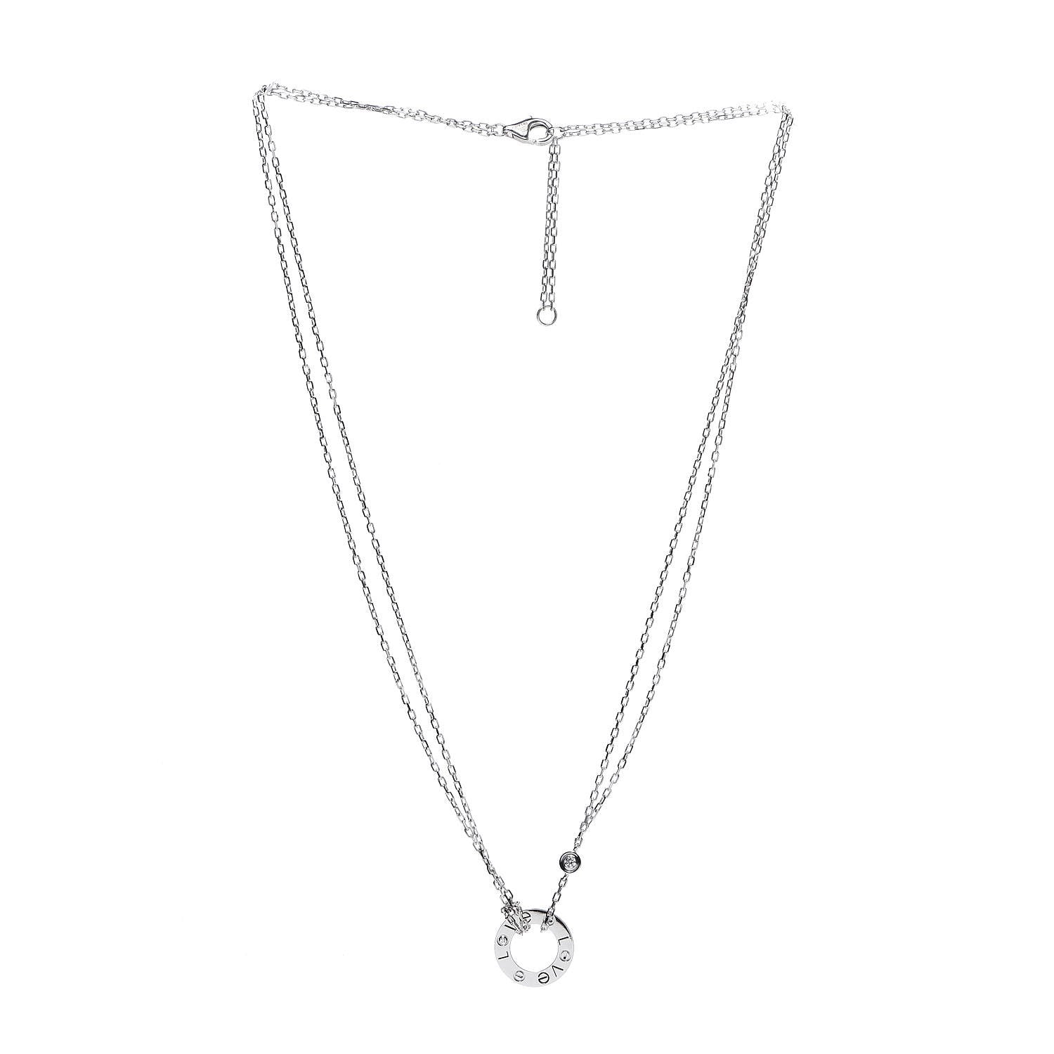 Cartier 18K White Gold 2 Diamond LOVE Necklace 3 of 5