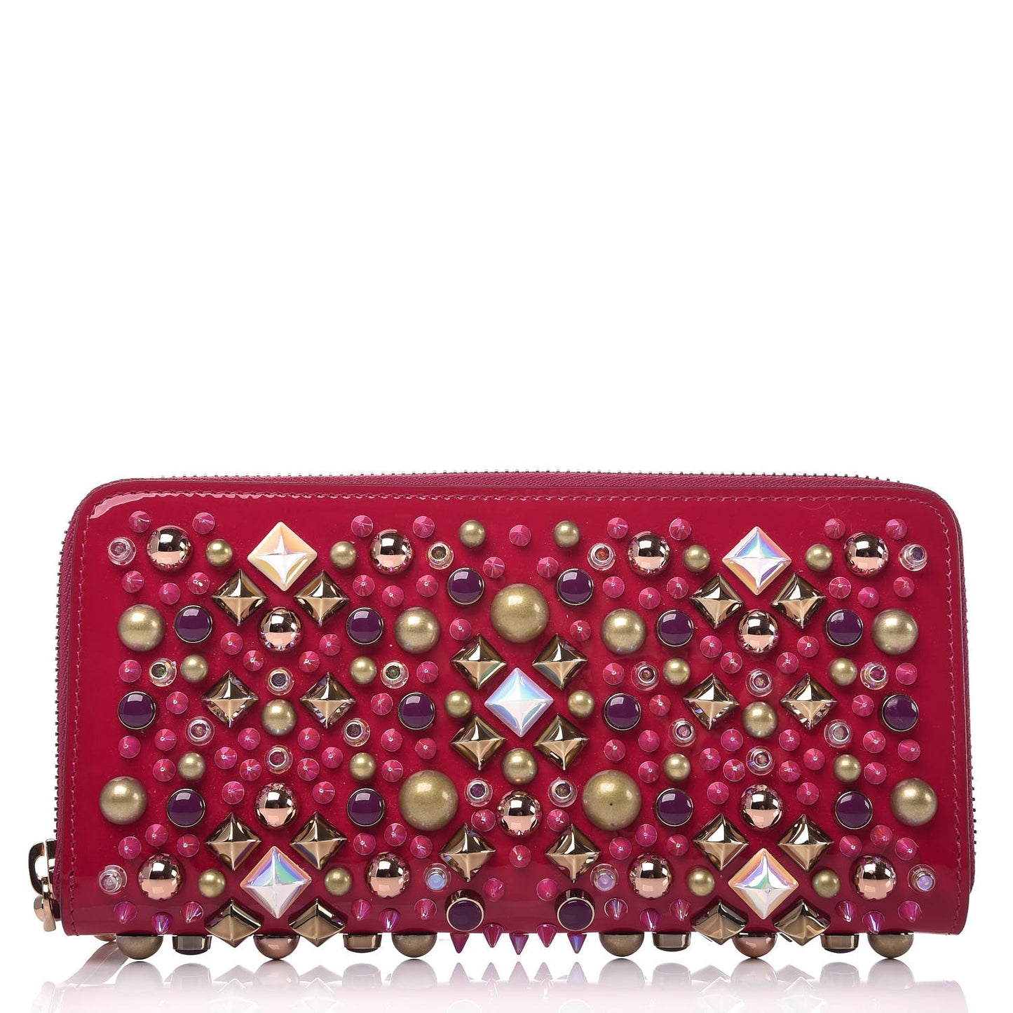 Patent Panettone Studded Zip Around Wallet Ultra Rose