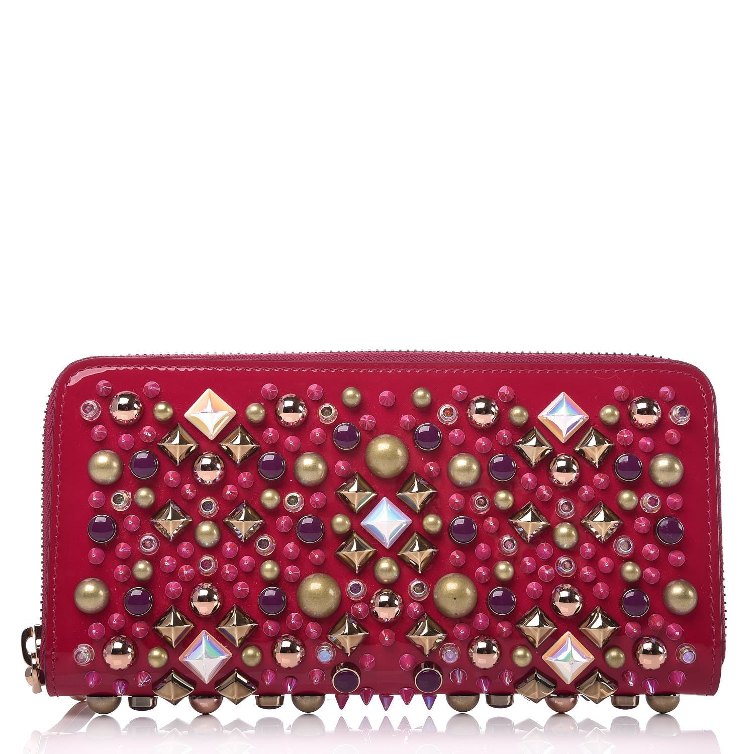 Christian Louboutin Patent Panettone Studded Zip Around Wallet Ultra Rose 1 of 7