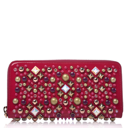 Christian Louboutin Patent Panettone Studded Zip Around Wallet Ultra Rose 1 of 7