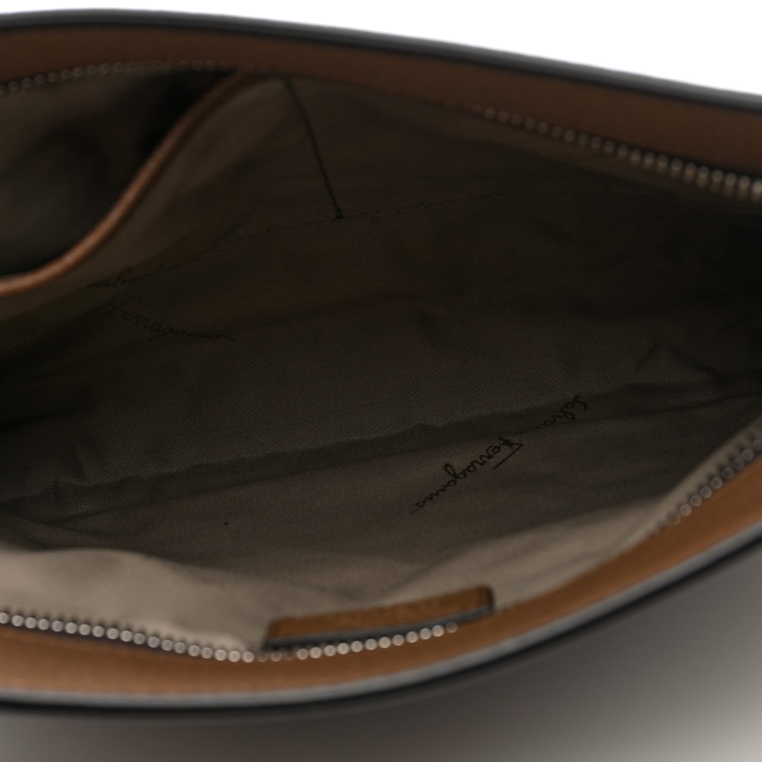 Salvatore Ferragamo Calfskin Gancini Embossed Zip Pouch Taupe 5 of 6