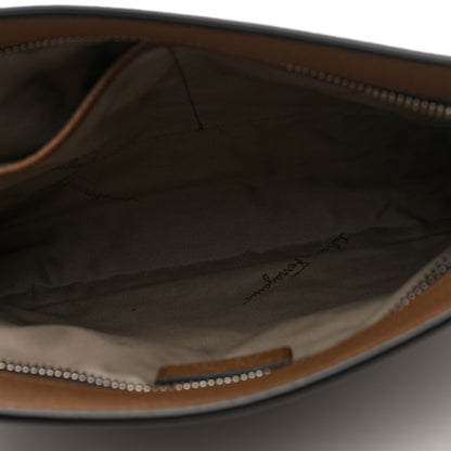 Salvatore Ferragamo Calfskin Gancini Embossed Zip Pouch Taupe 5 of 6