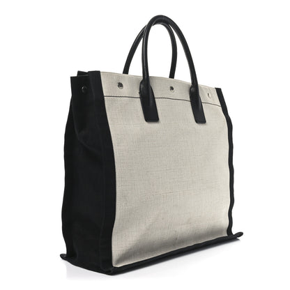 Saint Laurent Linen Calfskin Rive Gauche North South Tote White Black 3 of 9
