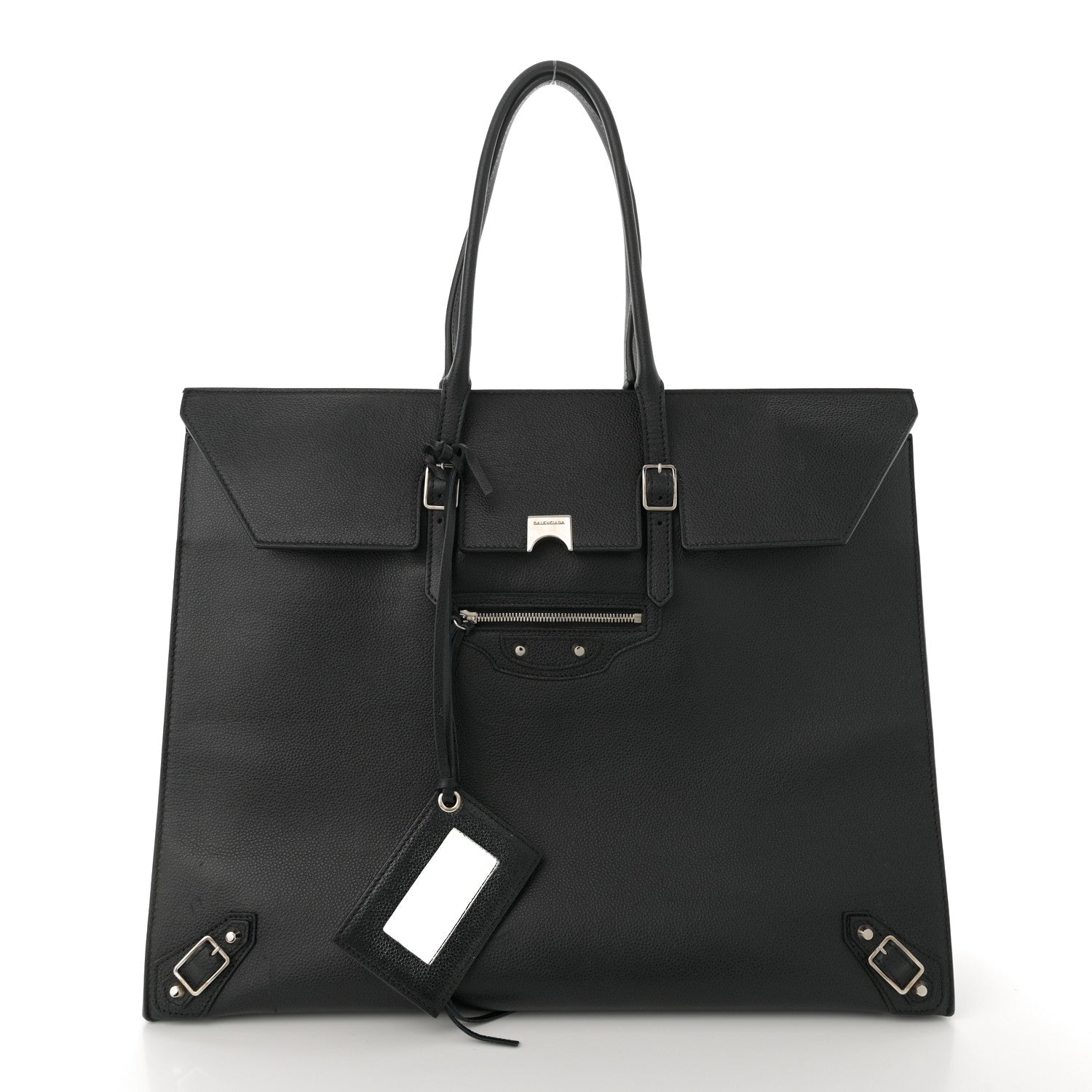 Balenciaga Grained Calfskin Papier Flap Tote Black 3 of 16