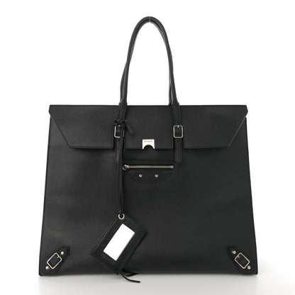 Balenciaga Grained Calfskin Papier Flap Tote Black 3 of 16