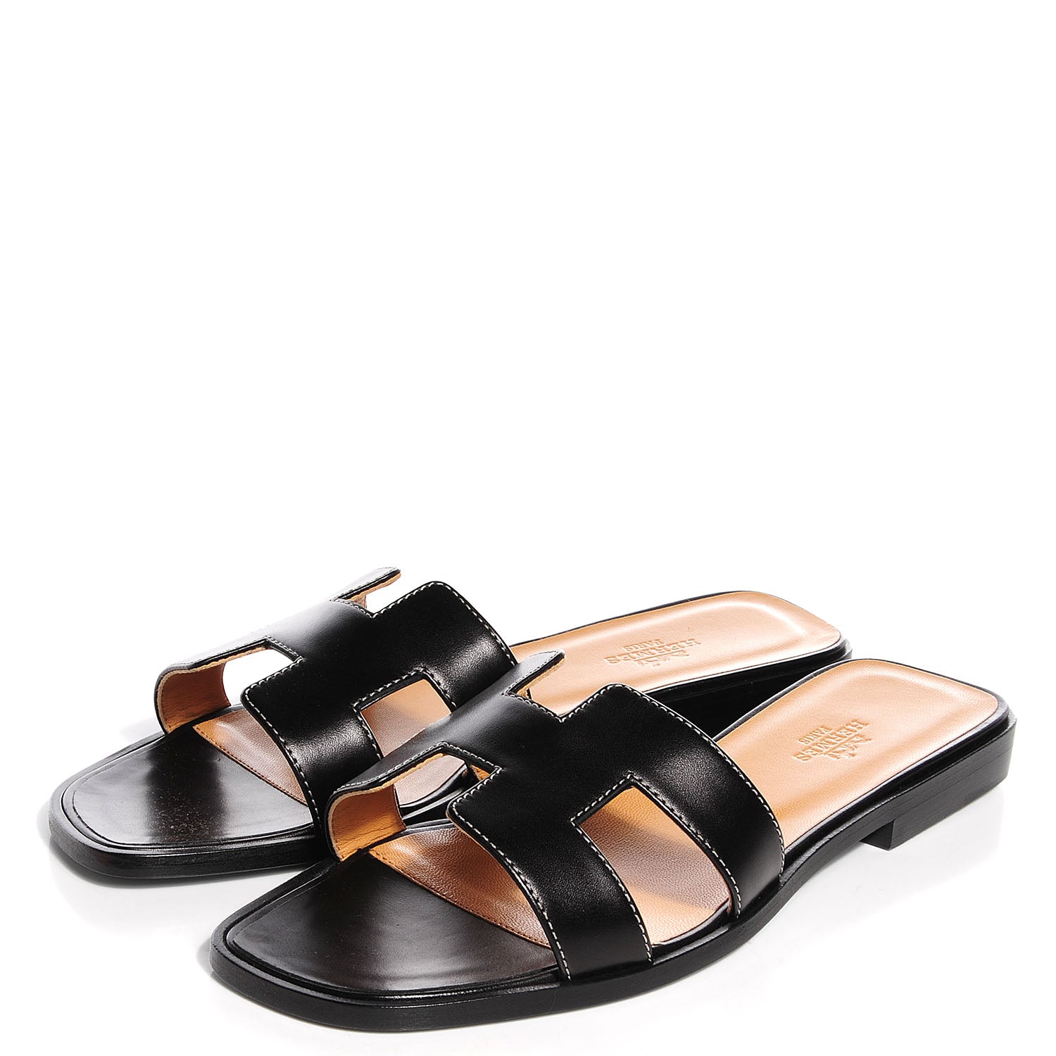 Hermes Box Calfskin Oran Sandals 38 Black 3 of 7