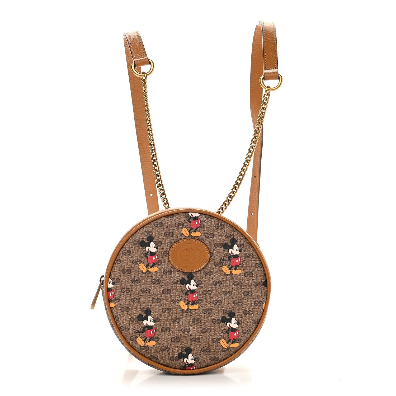 Gucci X DISNEY Mini Vintage GG Supreme Monogram Mickey Mouse Round Backpack Beige Vintage Sun Oil 1 of 11
