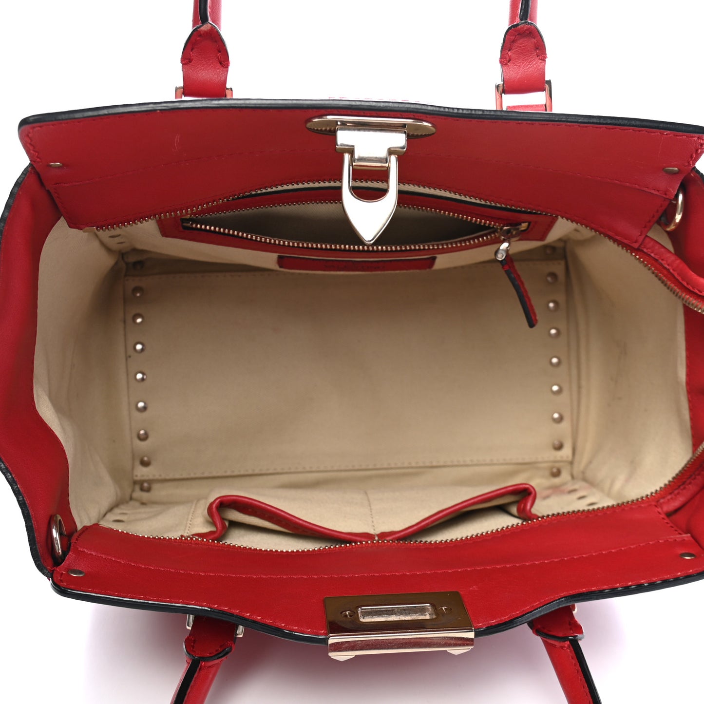 Vitello Small Rockstud Double Handle Tote Rosso Valentino