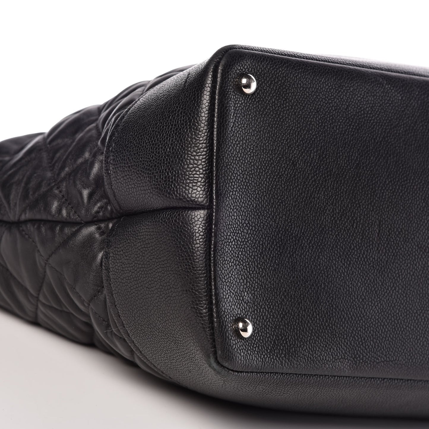 Calfskin Caviar Quilted Large Shopping Tote Black