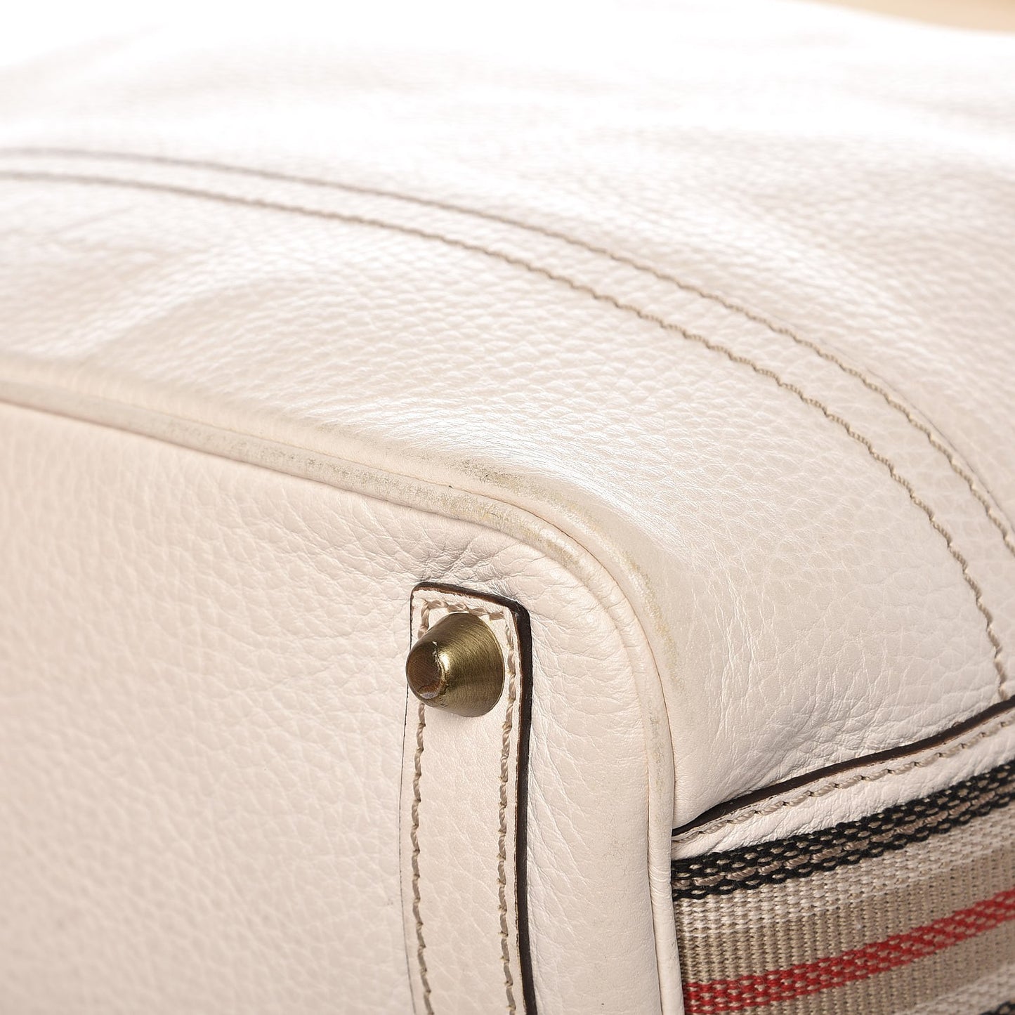 Calfskin Stripe Bucket Hobo Bag Off White