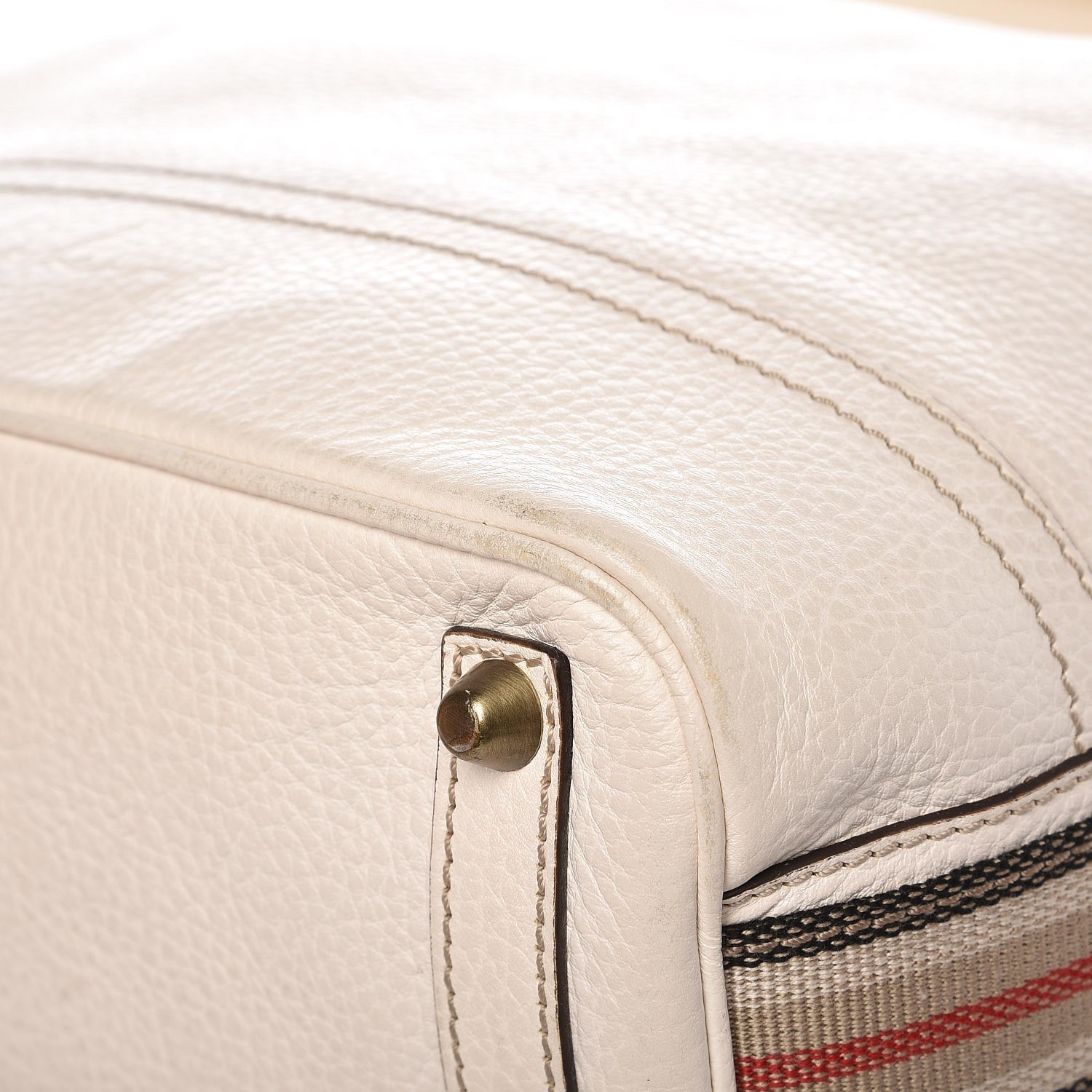 Burberry Calfskin Stripe Bucket Hobo Bag Off White 17 of 19
